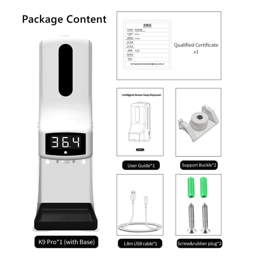 K9 PRO Automatic Soap Dispenser Infrared Thermometer 2 во 1, надграден со 12 јазици емитувани и поставување на проток на дезинфекција, H White 1000 ml