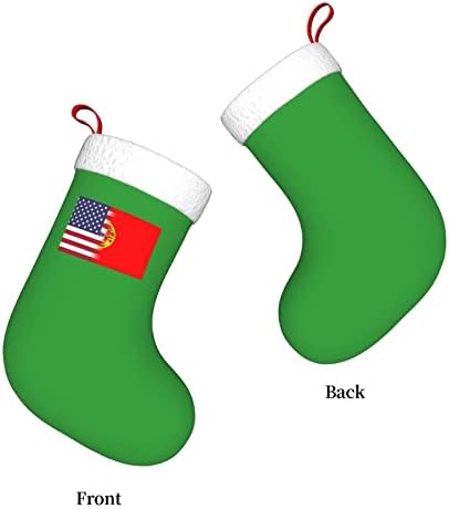 TZT Американско знаме и португалско знаме Божиќни чорапи, подароци за одмор на Божиќни празници за украси за семејни празници 18-инчни