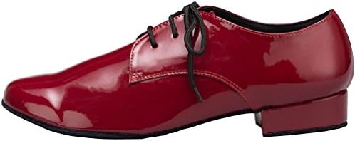 Менс меки кожни џез чевли модерни латински чипка затворени пети 4 см стандардни чевли за танцување, црвена, 11,5