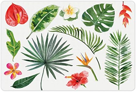 Амбесон Алоха Пет Мат За Храна и Вода, Тропските Растенија Поставуваат Елементи Од Дождовни Шуми Во Џунглата Цветови И Лисја, Гумена
