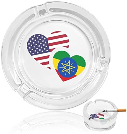 Етиопија американско знаме стакло од пепел за цигари за преносен фиока за пепел, преносен држач за пепел, за затворено на отворено
