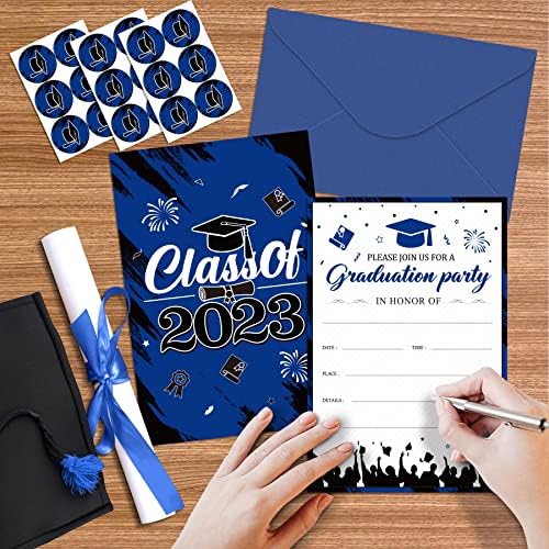 Покани за Забава за дипломирање 36 ПАРЧИЊА 2023 Дипломирање Сини Црни Покани Картички Со Пликови Честитки За Град Покани Картички За