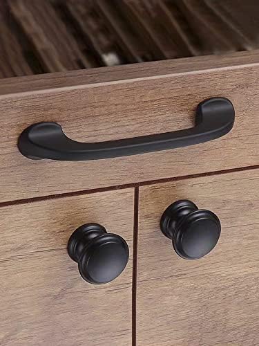 Копчиња за фиоки Skohom 10 пакувања рамни црни тркалезни копчиња со широка база, 1 1/4 инчен кабинет копчиња црни, копчиња за кујнски