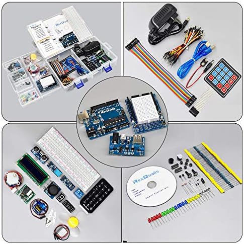Комплет за супер стартер Rexqualis заснован на Arduino Uno R3 и Electronics Components Basic комплет доаѓа со повеќе од 300 парчиња сензори и