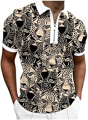 Xxbr mens zipper polo голф кошули, летен краток ракав леопард пеперутка печати графички спортски обичен тенис врвна кошула