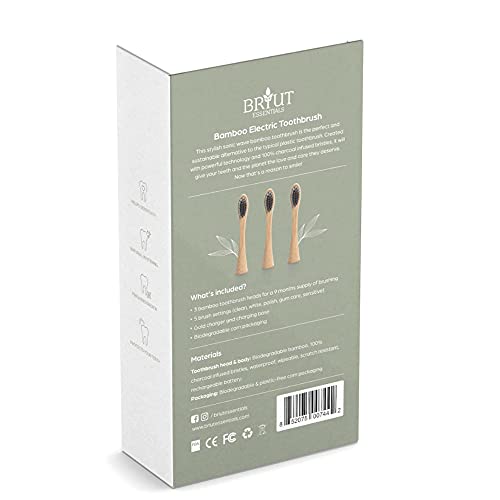 Briut Essentials Bamboo Electric Conte за заби | Комплет за четкичка за заби за возрасни бамбус со 3x биоразградливи глави за четки