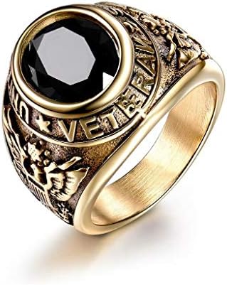Накит Маруајфахпратан САД САД ветеран Армија Менс златен челик црн оникс Гемсстон прстен