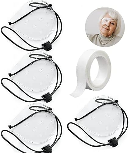 Штит за очи, 4 Парчиња Пластичен Штит За Очи Лепенка За Очи За Операција На Очите Што Го Покрива Дишењето По Операцијата Заштита На Очите со 1 Ролна лента &засилувач; 4