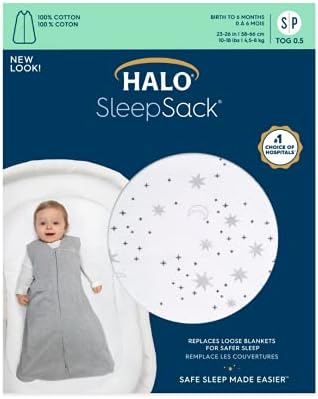 Halo Sleepsack ќебе што се носи со памук, TOG 0,5, полноќни месечини, средни, 6-12 месеци