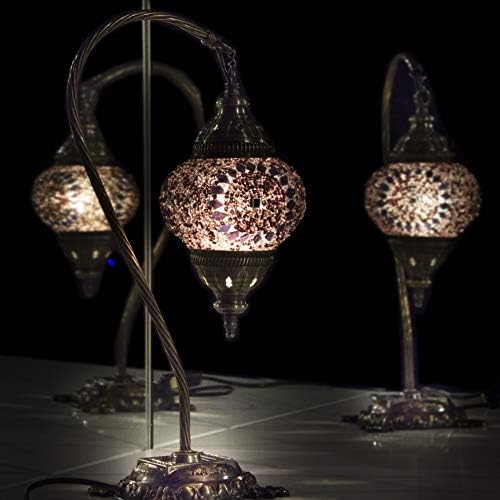 Lamodahome Турска ламба шарена мозаична стакло Декоративна маса за маса за дневна соба, спална соба или канцеларија марококон ламба со нас приклучок и приклучок - голем