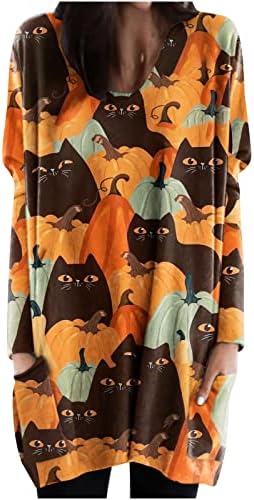 Есенски летен фестивал Ноќта на вештерките Обична кошула за блуза за женски долг ракав 2023 трендовски памучен екипаж графичка кошула