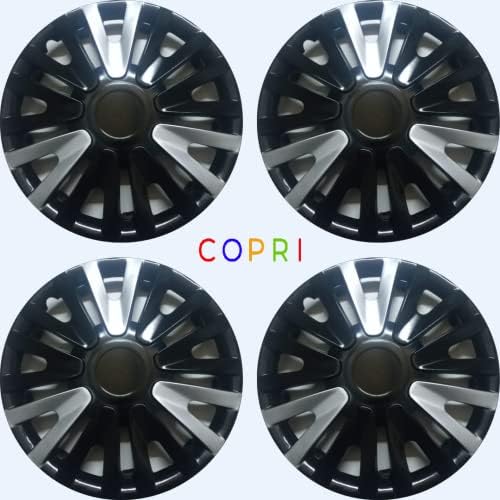 Копри сет од покривка од 4 тркала од 14 инчи сребро-црни Hubcap Snap-on Fits Toyota Corolla
