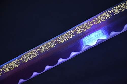 Јонгли меч виолетова висока манган челик сечило Катана јапонски меч со самурај со нежен цветен дизајн врежан на сечилото