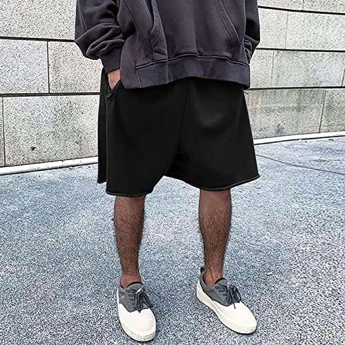 Венкомг1 шорцеви за мажи, памучна цврста лесна улична улична облека хипи шорцеви во стилот на лабава лабава фитла на нозете стебла