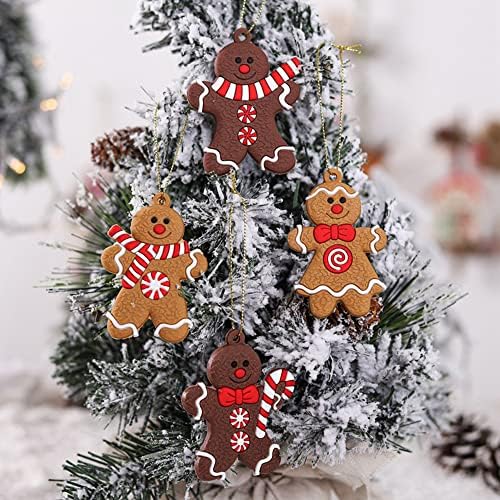 Орнаменти на елката од джинджифилово е новогодишно дрво 12 парчиња Божиќни украси за новогодишни украси за новогодишни елки 2,8 инчи, виси Божиќен