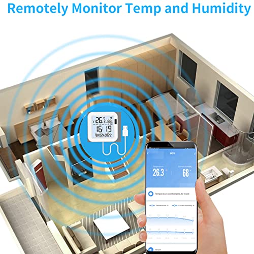 Паметен WiFi Монитор За Температура И Влажност, Tuya WiFi Термометар Хигрометар Сензор Со Контрола На Апликација, Голем ЛЦД-Дисплеј, Позадинско