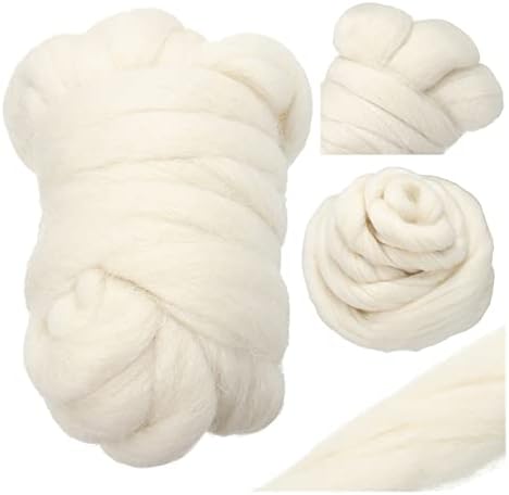 Долелај 100g крем бела фелинг волнена волна со шиење на шиење на рака, вртење на кукла сурова волна, чувствува