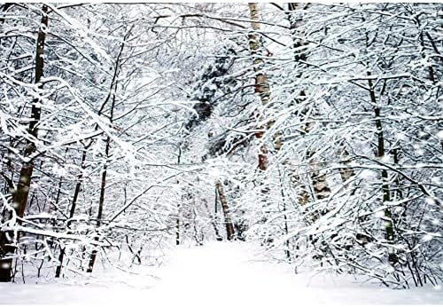 Yeelle 15x10ft Зимски снежен шумски шумски позадина бел снег покриени дрвја природна глетка пејзаж фотографски позадина за Божиќна