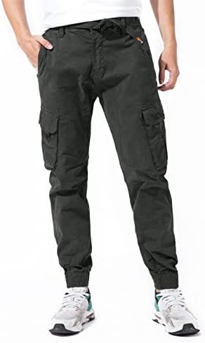 DGWZ мажи еластични панталони за товар на половината со џебни памучни камо џогерски панталони за мажи