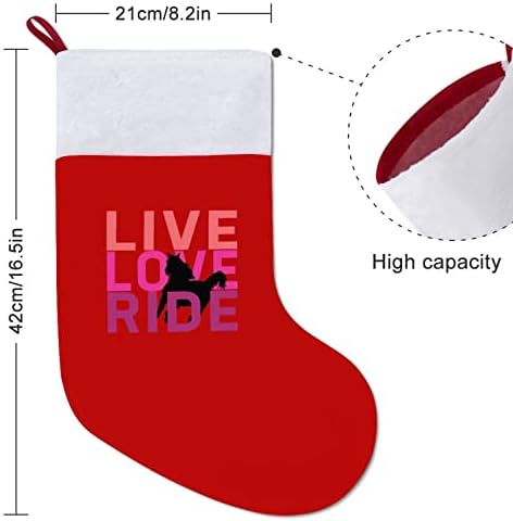Во живо, loveубов, возење коњ Божиќни чорапи црвен кадифе со бела торба за бонбони Божиќни украси и додаток на семејна забава