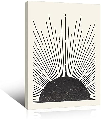 Бохо wallидна уметност врамена платно печатена wallидна уметност црно сонце изгрева на хоризонтот геометриски илустрации на