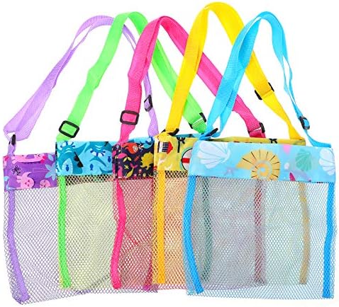 НУОБЕСТИ 5 ПАРЧИЊА Шарени Мрежести Торби За Плажа Торба За Складирање Школки Прилагодлива Торба За Складирање Ремени За Носење