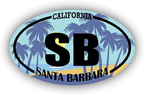 СБ Санта Барбара Калифорнија | Налепници за обележје на плажа | Океан, море, езеро, песок, сурфање, лопатка | Совршен за автомобили,