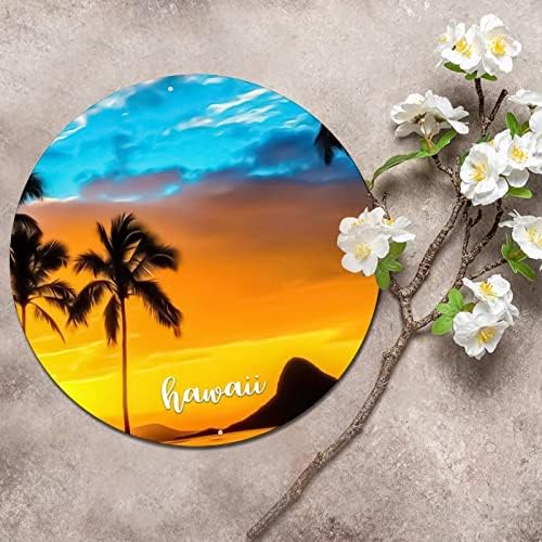 Тркалезен метален знак Плакета Американска држава Хаваи држава Хаваи Сити Скај Скај, градски пејзаж, градски поглед, носталгичен