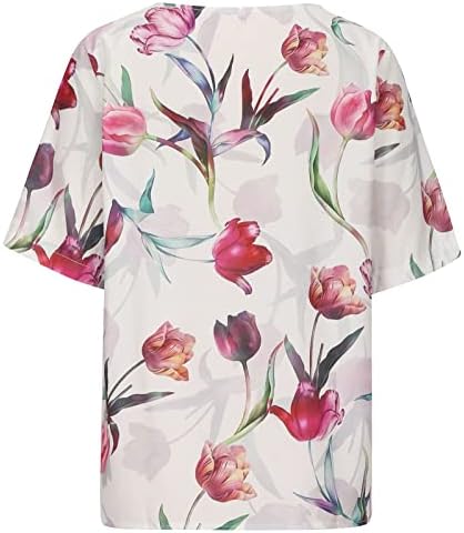 Флорални врвови за жени - жени 2022 летни обични маички o вратот ливче 1/2 ракав лабава удобна лесна слатка блуза