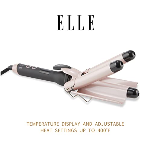 Elle Premiere Triple Barrel Deep Hair Waver, виткање железо стапче со приказ на температурата на LCD и прилагодливи поставки за топлина