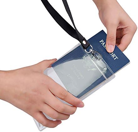 Lanyard на вратот и транспарентниот држач за значки за пасоши XL 6x4 - 5 пакет пакет - исто така за готовина, кредитна картичка, авионски билет,