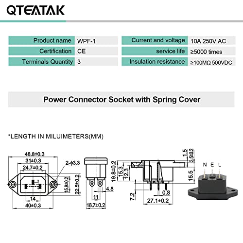 3 пакувања за завртки за завртки 3 иглички приклучок за напојување IEC320 C14 AC 250V 10A од QTeatak