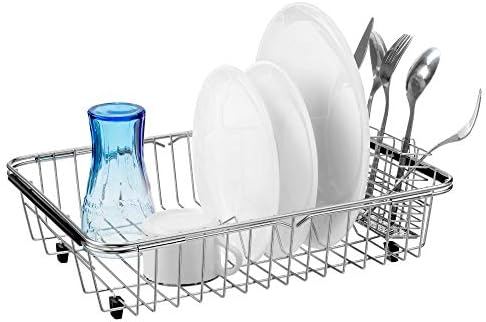 Вегапска сад за сушење на садот Wegap преку или во мијалник, на countertop со држач за прибор за жица, прилагодлива рачка за сушење на садот