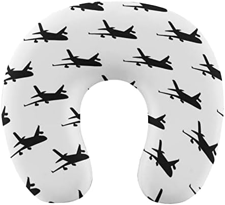 Удобна меморија за пена со авион со авионски перници во боја и жици црни, поддржувач на перница за глава на вратот, перница за