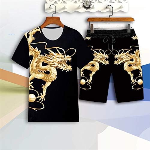 Летни мажи златен змеј печатени маици шорцеви две парчиња поставени обични костум за вратот