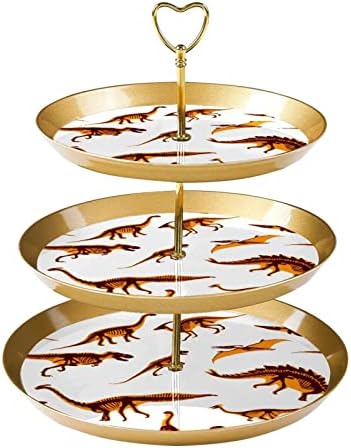 Држач за чаши за чаши од диносаурус за тесто, 3 нивоа пластична златна торта штанд за маса за десерт, кула за кукавички кула, стојат