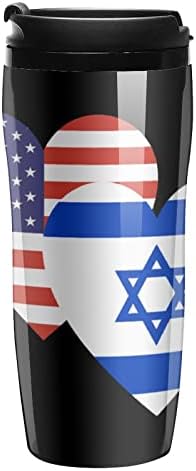 Израелско американско срце со знаме за кафе со кафе, двослоен чај чај со капак 350 мл