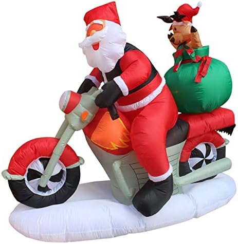 Два божиќни украси за украси, вклучуваат 6 нозе на надувување на надувување Дедо Мраз и ирваси за возење мотоцикл и 6 нозе високи надуени растителни растителни бонб?