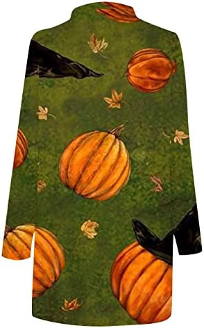 Џемпери за жени за Ноќта на вештерките мачка тиква печатена отворена предна плетена кардиган надворешна облека со долг ракав одговара