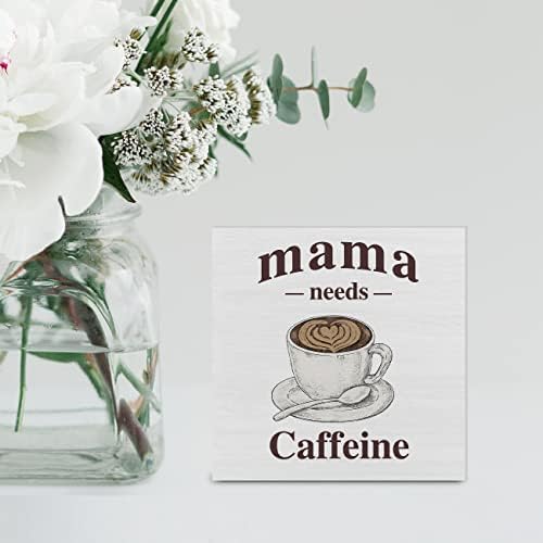 Земја на мама има потреба од кофеин дрва кутија знак декор биро за кафе, caffe lубител на кофеин дрвена кутија блок знак рустикален кујнски