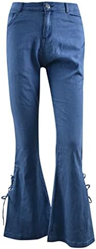 Nyybw Flare фармерки за жени со високи половини се протегаат чипка на bellвонче на дното тексас панталони широки нозе слаби јуниори