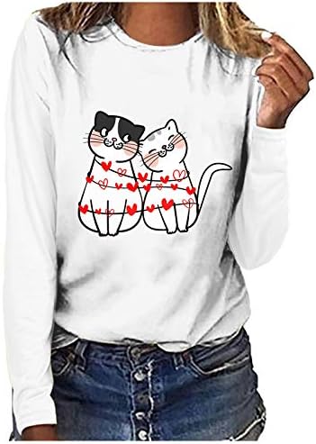 Maseенско модно срце на Kcjgikpok Печатено кошули со долги ракави, двојни џемпери на вратот на екипажот на в Valentубените,
