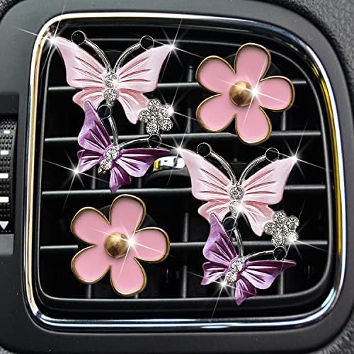 Освежувачи на воздухот за автомобили Влезници за вентили за жени, 4 парчиња симпатична двојна пеперутка дијамантска рибоничка освежувач на воздухот