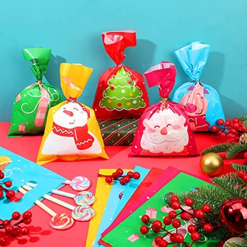 180 Парчиња Божиќни Пластични Кеси Божиќни Закуски Чанти Празнични Торби За Подароци Чанти За Забава Торби За Бонбони Торби За