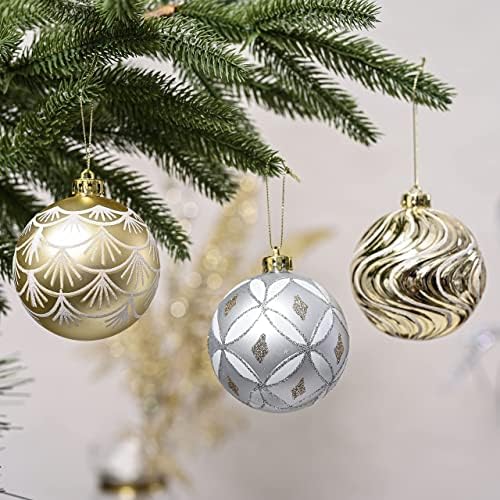Валери Маделин 6 парчиња злато сјај Божиќни избори, 40КТ Елегантни златни и бели божиќни топка украси декор