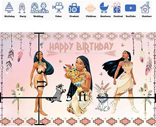 Насмевка Светска забава за роденденска забава Покахонтас, заднини, позадина 5x3ft Индиска принцеза девојки роденденска забава Банер декорација