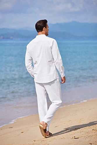 КОМПЛЕТИ За Постелнина COOFANDY За Мажи Кошула Со Копче Од 2 Парчиња Долги Ракави И Секојдневни Панталони За Половината На Плажа Летни Облеки