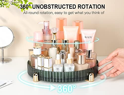 360 ° Организатор за ротирање на шминка, Голем капацитет Зелен суета декор козметички фиока за приказ за спална соба парфеми
