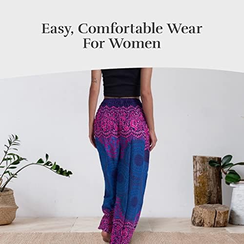 Mnz Bohemian Harem Pants жени, високи половини јога панталони со цветен дизајн, Boho Blares за секоја пригода