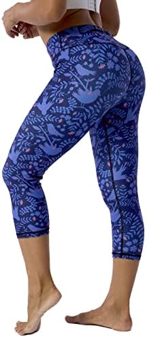 Uiuo-uipeu шема печатени хеланки на капри со џебови за жени за контрола на стомакот, јога каприс